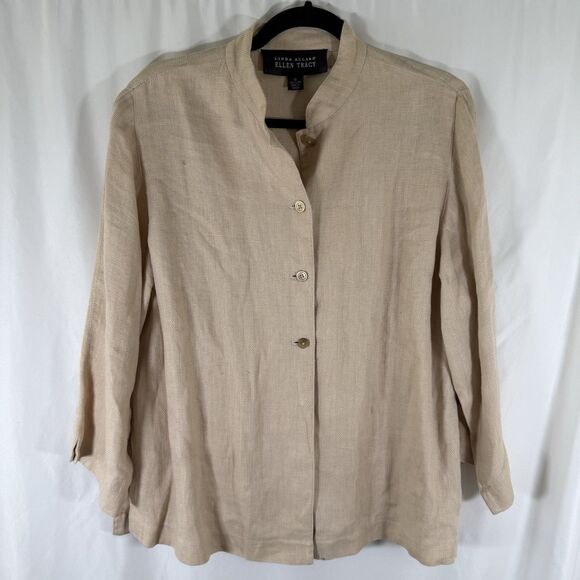 Linda Allard Ellen Tracy 100% Linen Jacket Womens 10 Beige Button Up Long Sleeve - Picture 1 of 10